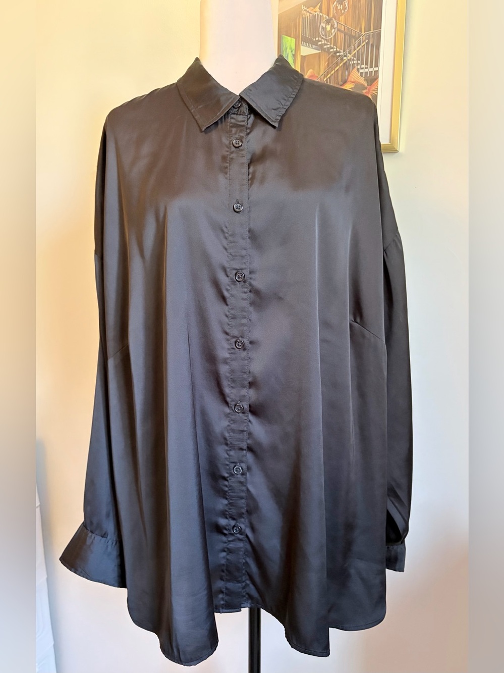 Black Satin Button Down Shirt